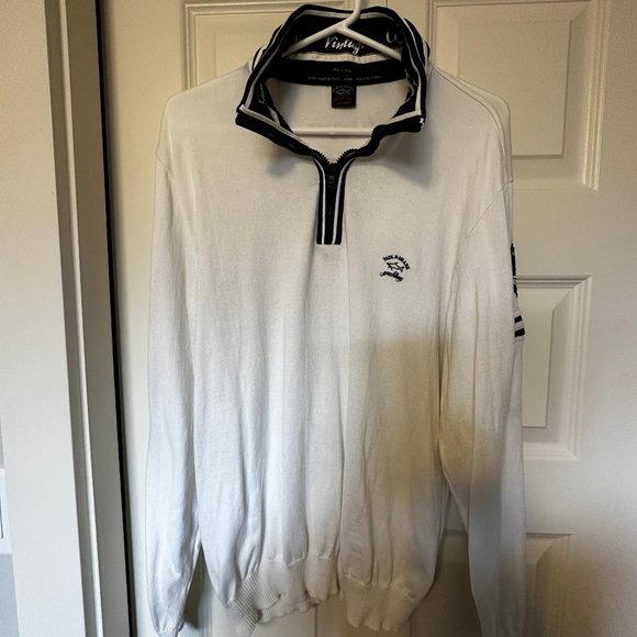 Men's Paul & Shark Quarter Zip Sweater White/Navy - Picture 1 of 6